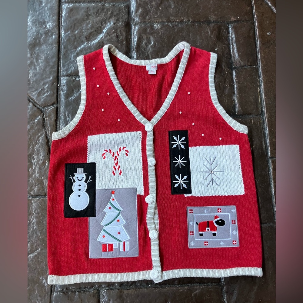 Vintage 2000s Red Christmas Holiday Sweater Vest